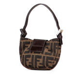 フェンディ ズッカ ミニ クロワッサン ハンドバッグ 26673 ブラウン シルバー キャンバス レザー レディース FENDI 【中古】
